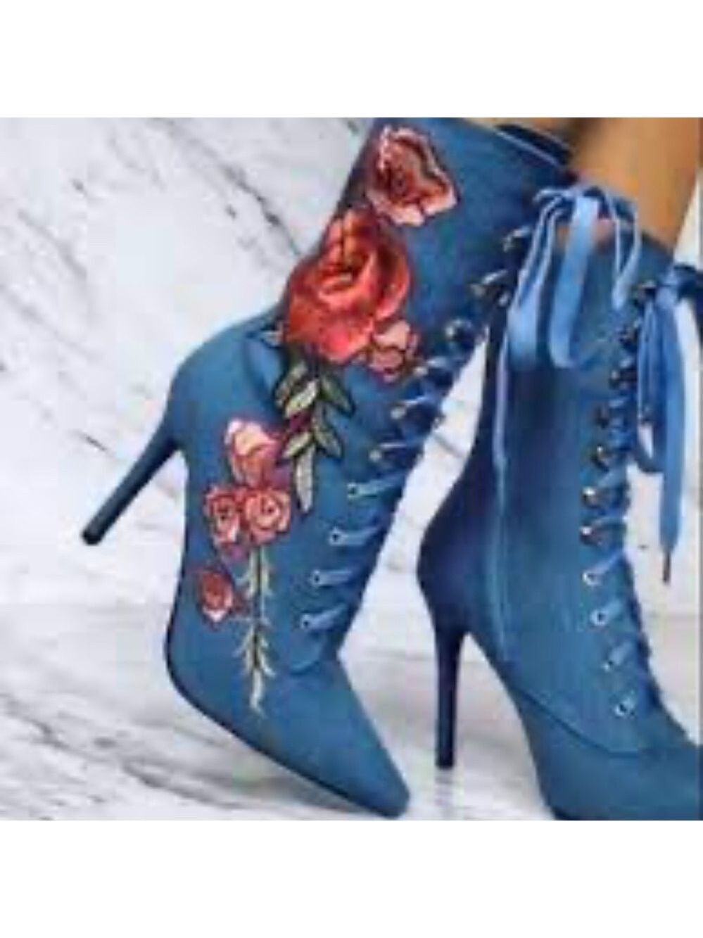 LOLA SHOETIQUE Cape Robbin Amara Denim Embroidered Boots
